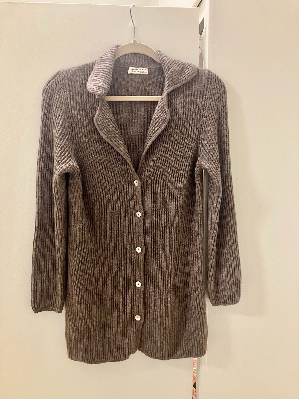 Mariapola Womens Silk Cashmere Cardigan Sweater IT 44 US M Brown Ribbed Italy.